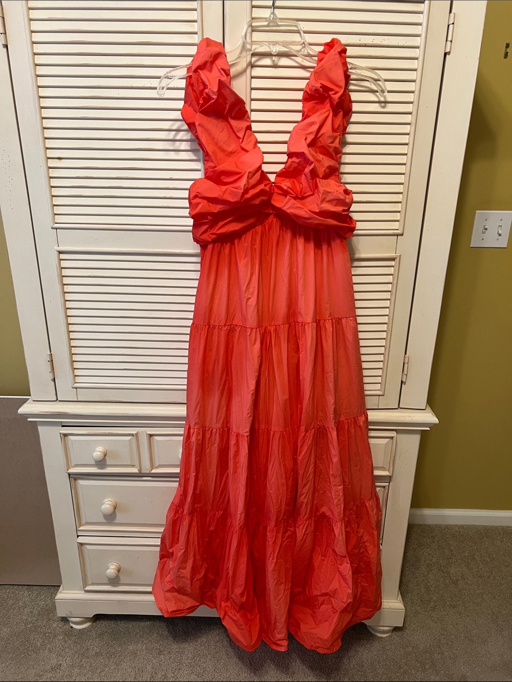Skies Are Blue Coral Ruffle Strap Tiered Maxi Dress